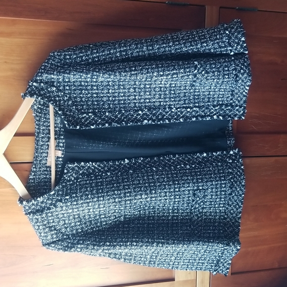 Ellen Tracy waist length jacket, b/w, subtle silver thread, L - Picture 1 of 3